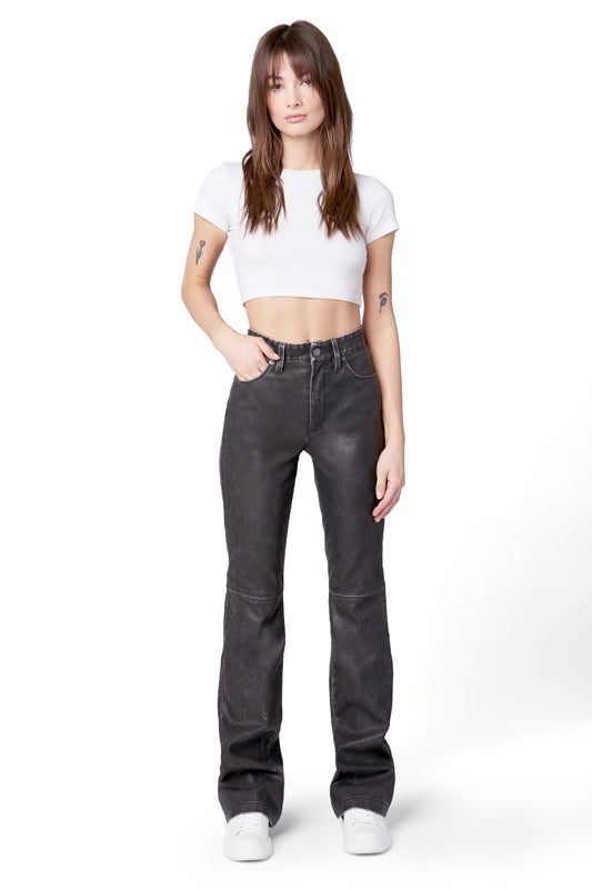Blank NYC Vegan Leather Mid Rise Bootcut Pants in Distressed Gray NWT