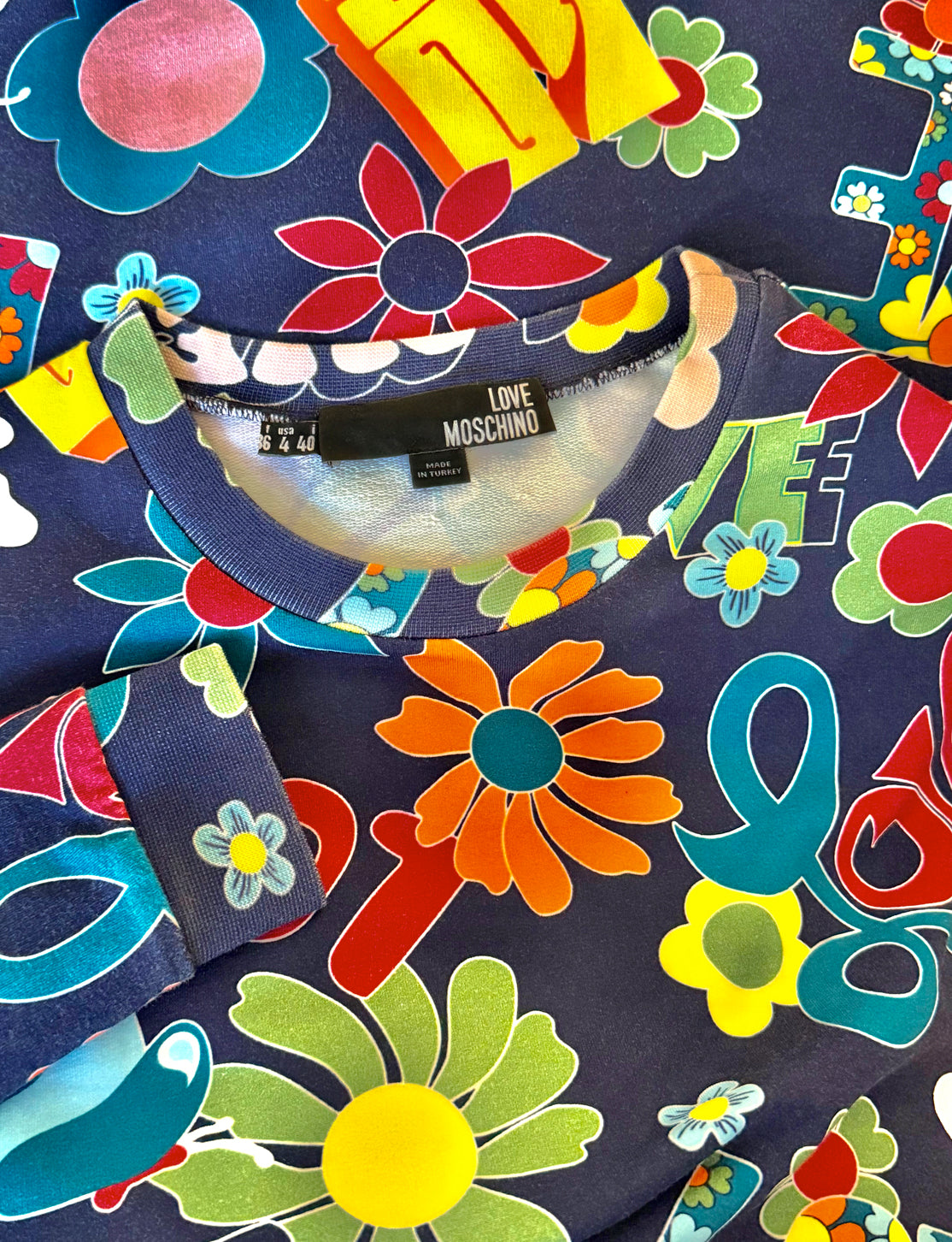 Love Moschino Flower Power 1960s Print Dress Size 4 Sm Med