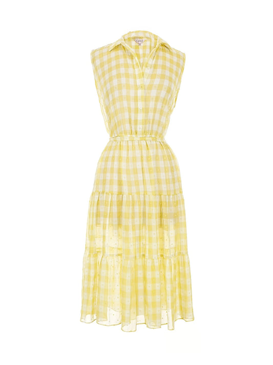 Nanette Lepore Yellow and White Sleeveless Gingham Dress