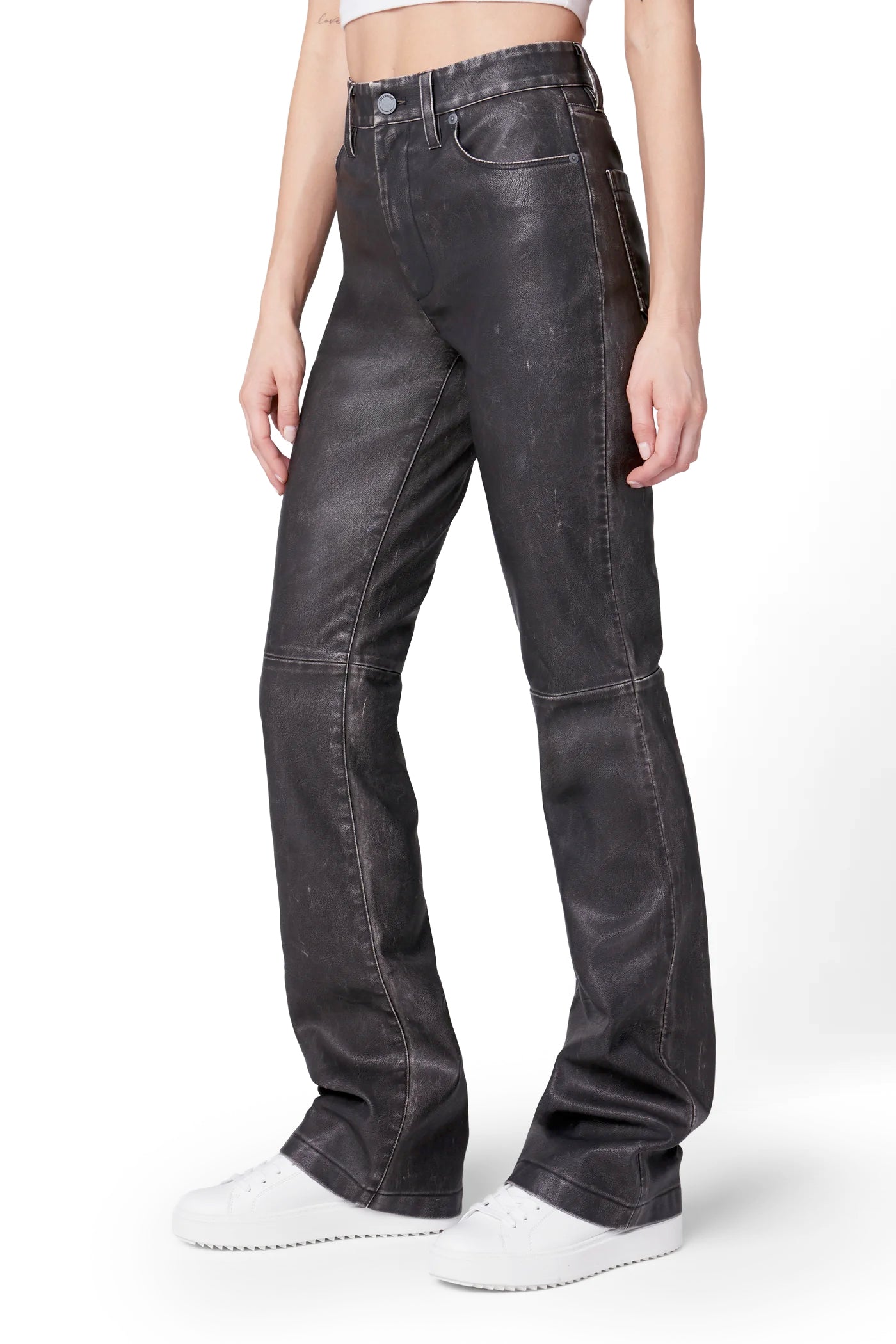 Blank NYC Vegan Leather Mid Rise Bootcut Pants in Distressed Gray NWT