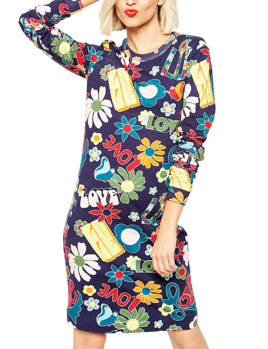 Love Moschino Flower Power 1960s Print Dress Size 4 Sm Med