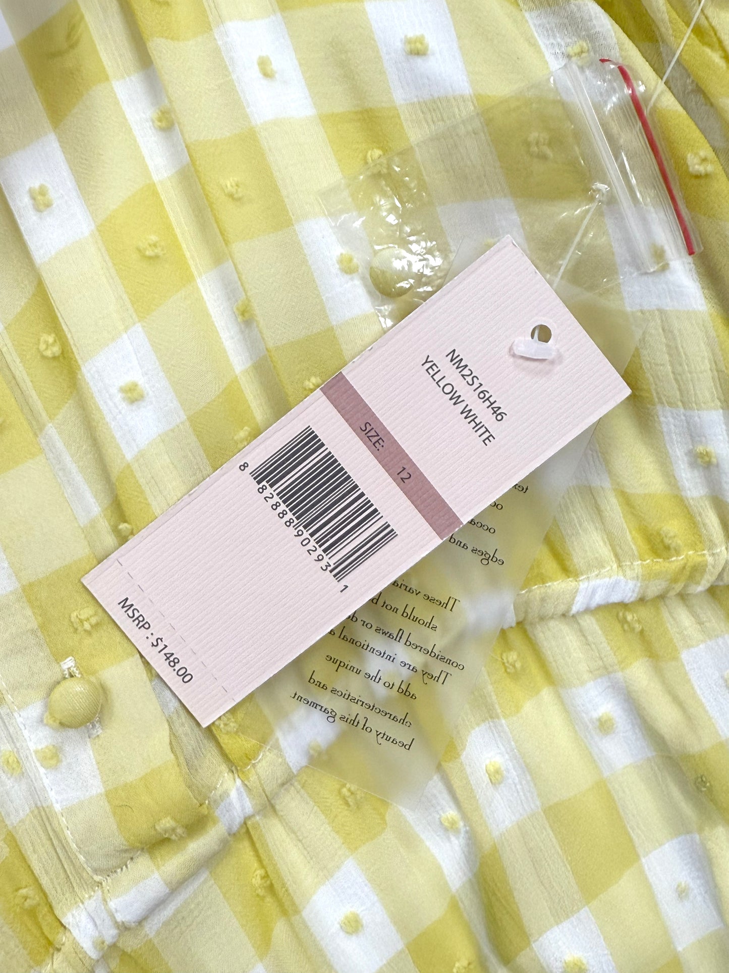 Nanette Lepore Yellow and White Sleeveless Gingham Dress