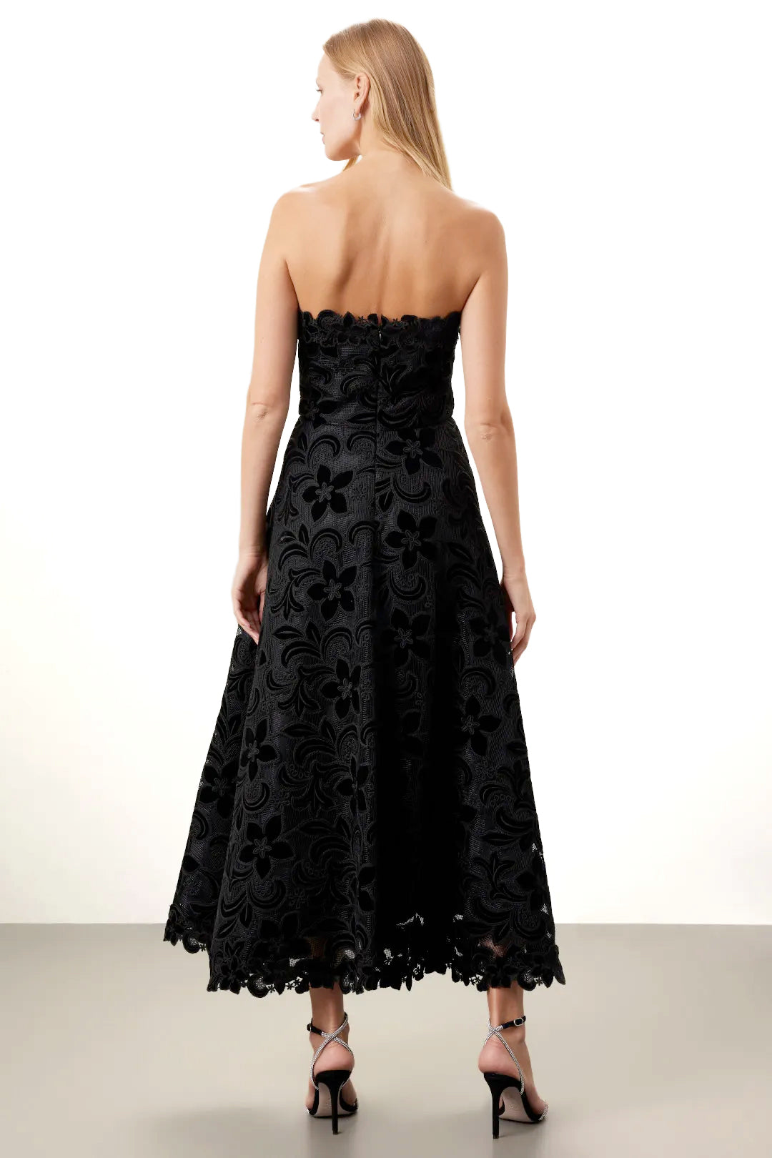 Shoshanna Anessa Laser Cut Strapless Floral Midi A-Line Dress Size 10