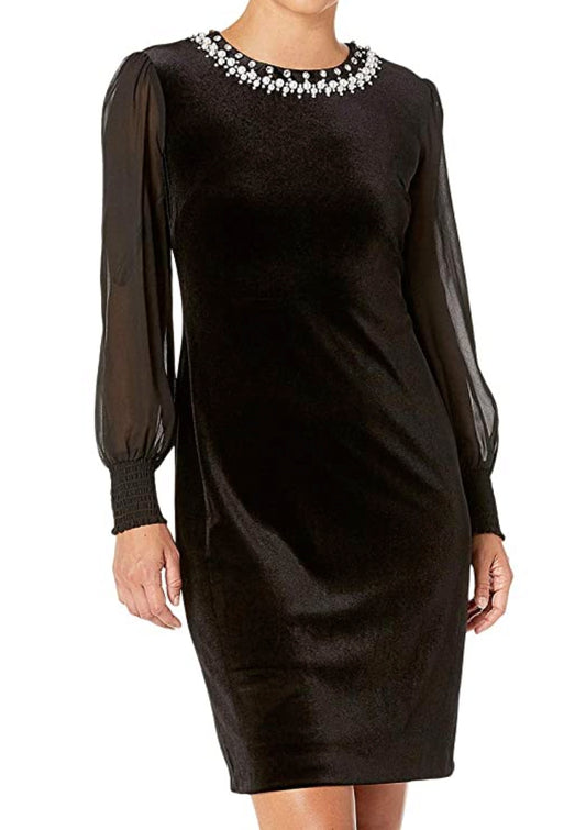 Tahari Arthur S. Levine Elegant Beaded Pearl Collar Sheath Dressv NWT