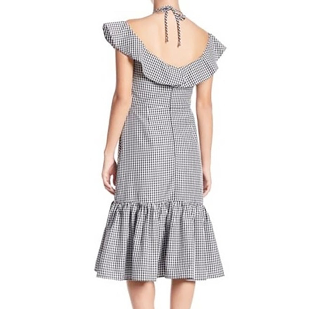 Women's WAYF Gingham Zandar OTS ruffle midi dress