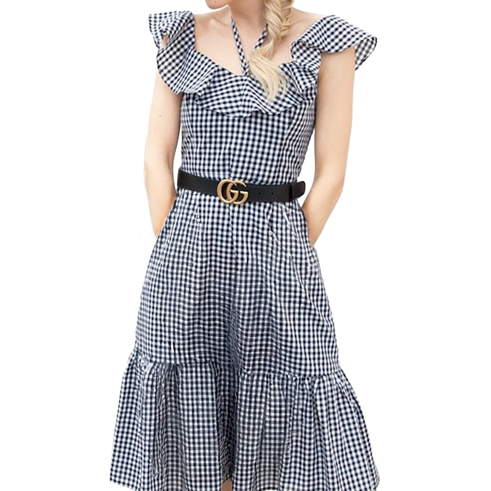 Women's WAYF Gingham Zandar OTS ruffle midi dress
