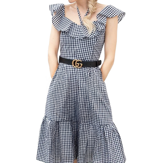 Women's WAYF Gingham Zandar OTS ruffle midi dress