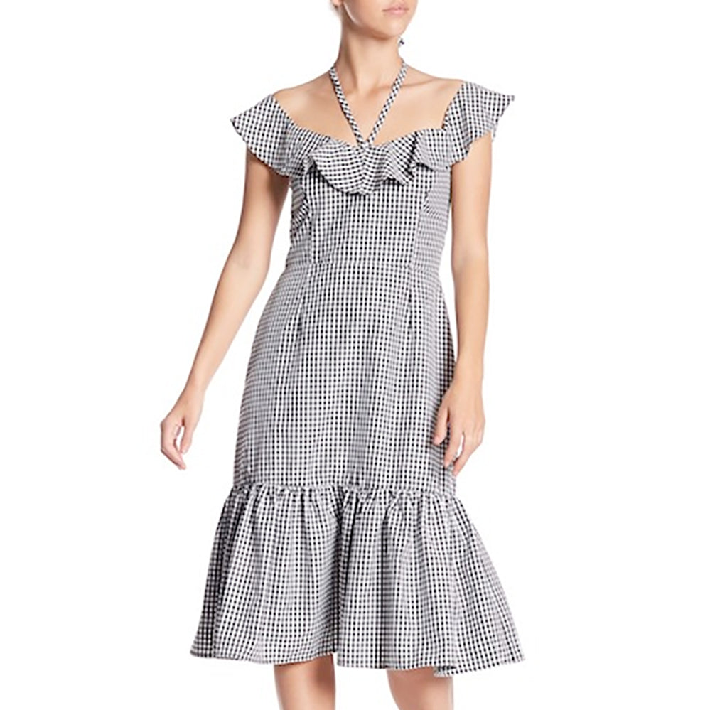 Women's WAYF Gingham Zandar OTS ruffle midi dress