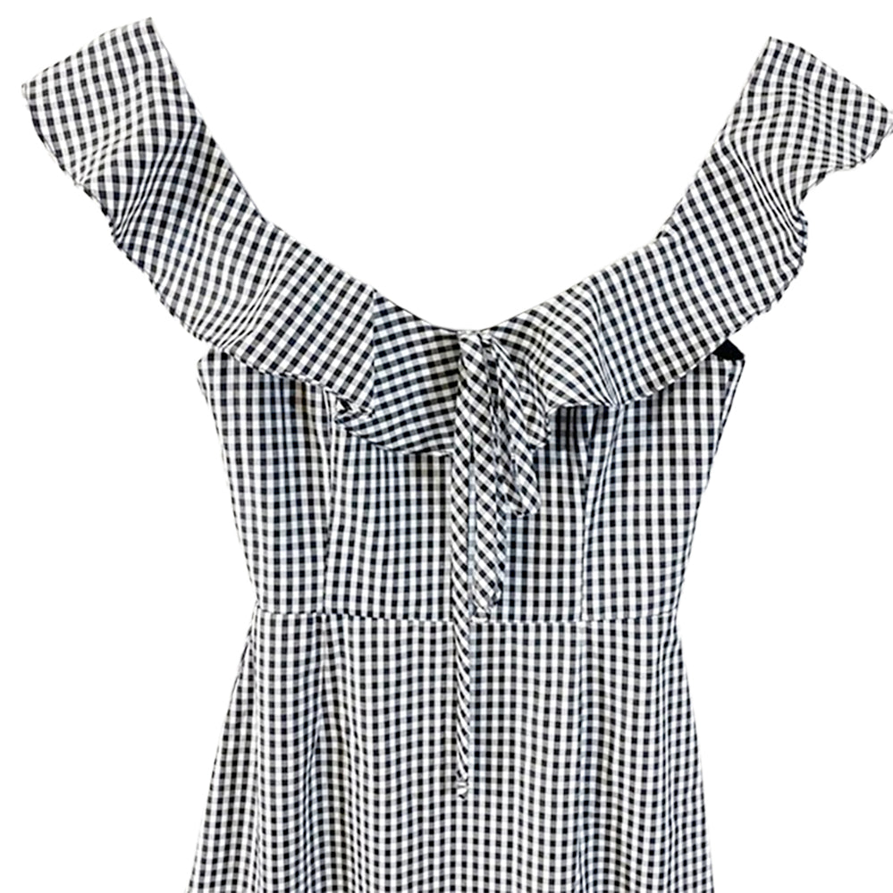 Women's WAYF Gingham Zandar OTS ruffle midi dress